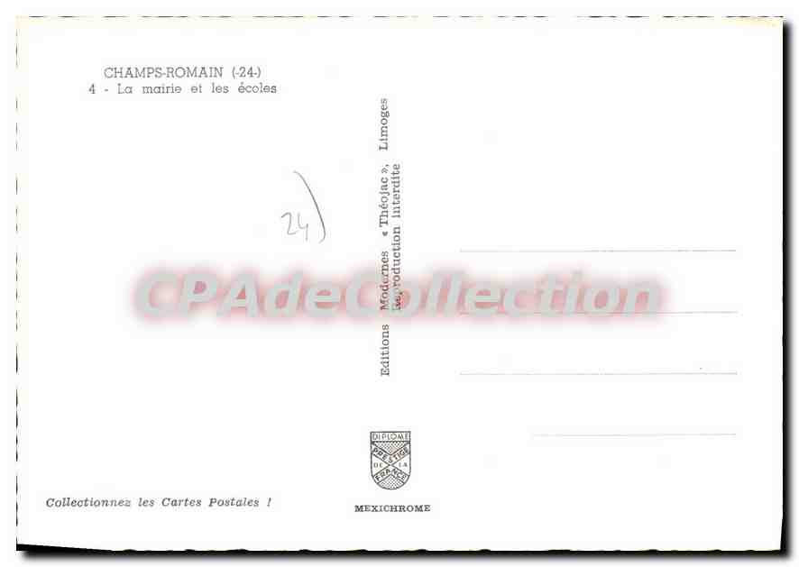 Champs-Romain (24) — The Town Hall and Schools — Éditions Diplomchrome, Limoges — Back