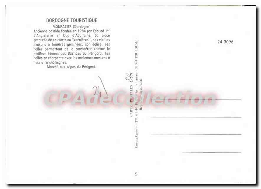 Monpazier — Cep-Markt — Verlag Elée, n° 24 3096 — Rückseite