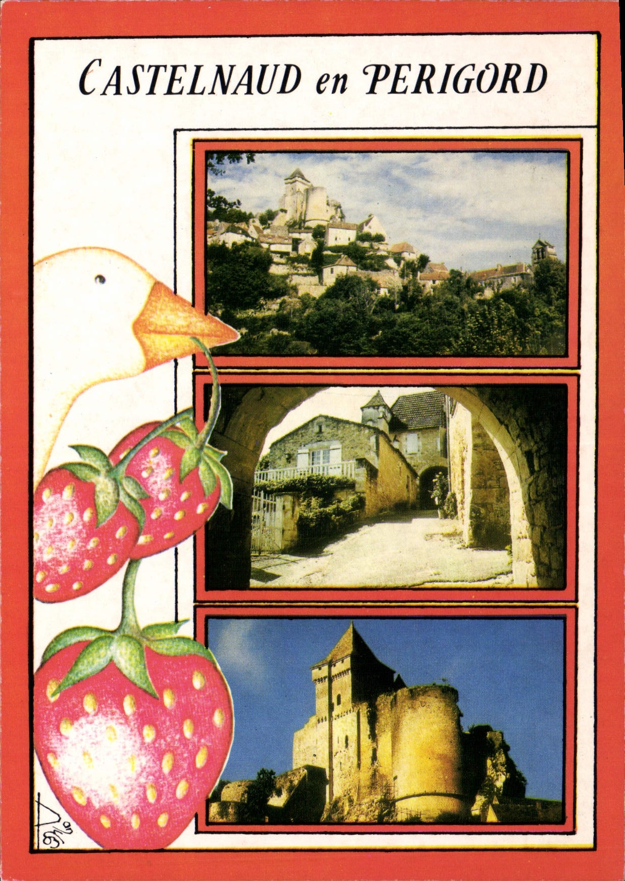 Castelnaud in Périgord — Ansicht des Schlosses, Dorf und Bergfried — cap théojac