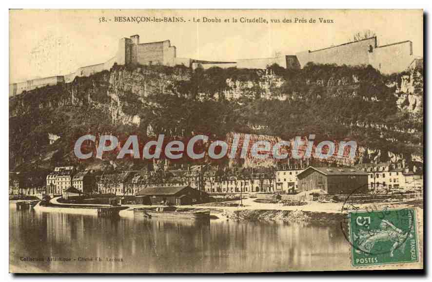 Besançon-les-Bains — Le Doubs et la Citadelle, vus des Prés de Vaux — Collection Artistique, Château F. Leroux