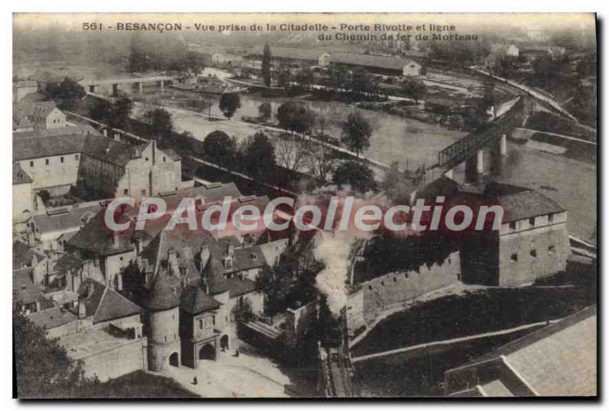 Besançon — Vue prise de la Citadelle — Porte Rivotte et ligne du Chemin de fer de Morveau