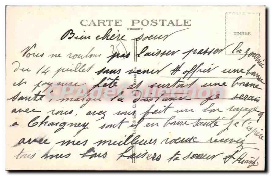 La Diaichotte — Costume du Pays de Montbéliard — Éditeur : La Béatrice C. de Beran — Verso