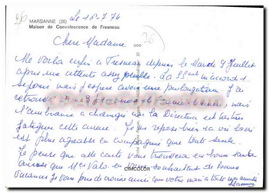 Fresneau — Sanatorium — Verlag Cimcolor — Rückseite