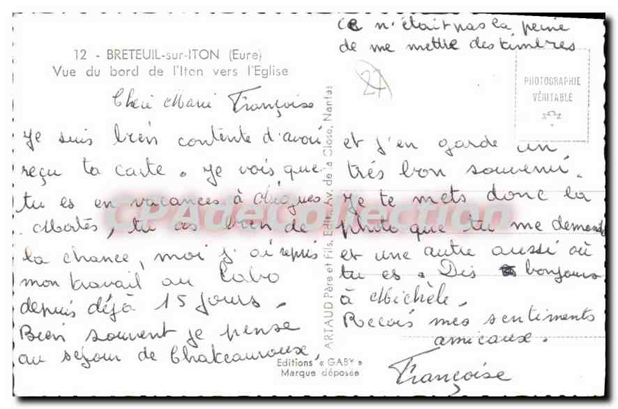 Breteuil-sur-Iton — Vue du bord de l'Iton vers l'église — Gaby — Rückseite