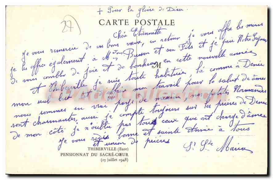 CPA Thiberville Pensionnat Du Sacre Coeur — Back