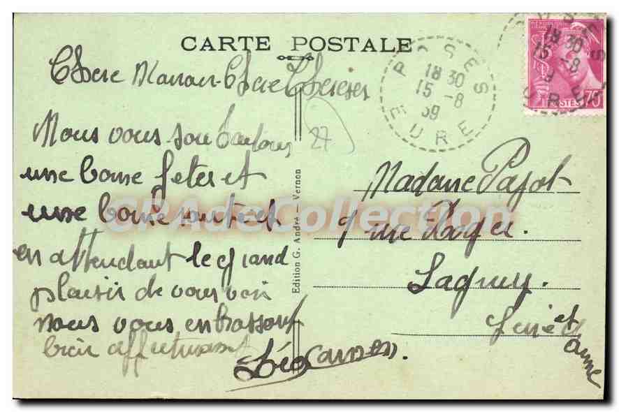 Amfreville-sous-les-Monts (Eure) — Le coup de ligne auprès de l'Ecluse — Edition G. Andes — Verso