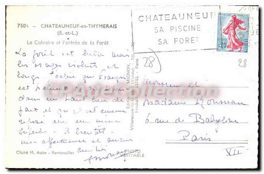 CPA Chateauneuf En Thymerais Le Calvaire Et I'Entree De La Foret — Verso
