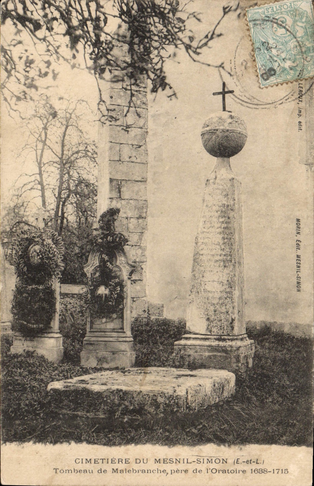 Cimetière du Mesnil-Simon — Tombeau de Malebranche, père de l'Oratoire 1688-1715 — éd. Morin, Mesnil-Simon
