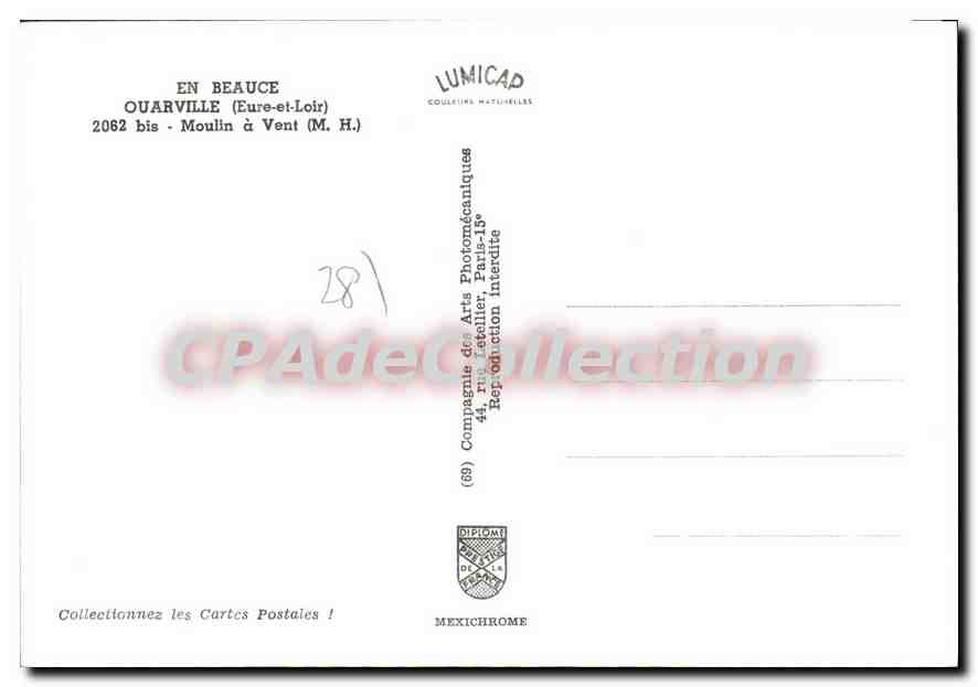 CPSM Ouarville Moulin A Vent — Verso