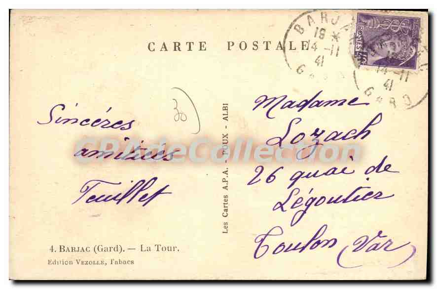 CPA Barjac la tour Vezolle I'Abacs — Rückseite