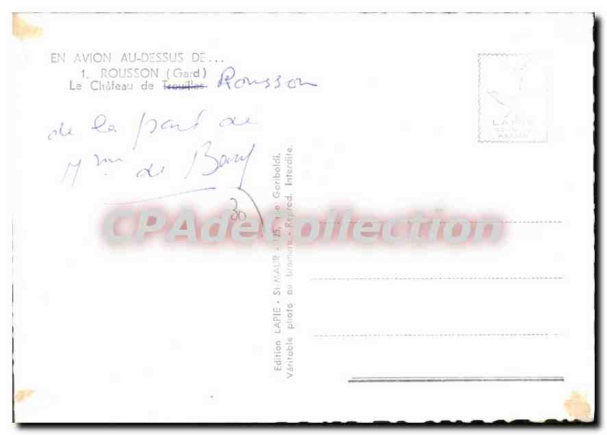 Château de Trouilles — Rousson (Gard) — Édition Lapie Service Aérien — Verso