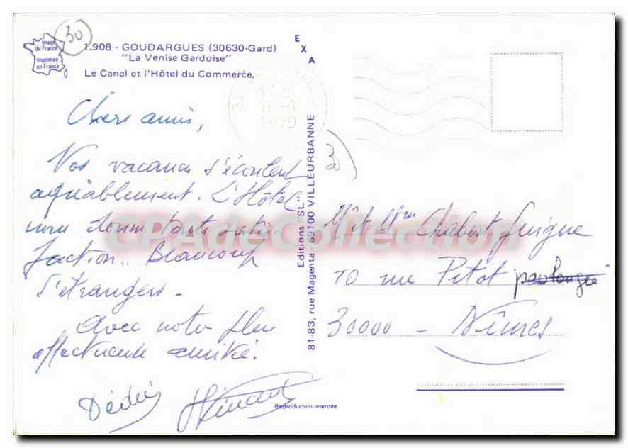 Goudargues — Le Canal et l'Hôtel du Commerce — Éditions SL — Verso