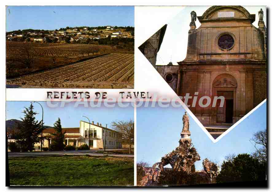 Reflets de Tavel — vue panoramique, église, monument et bâtiment — Tavel (Gard) - Recto