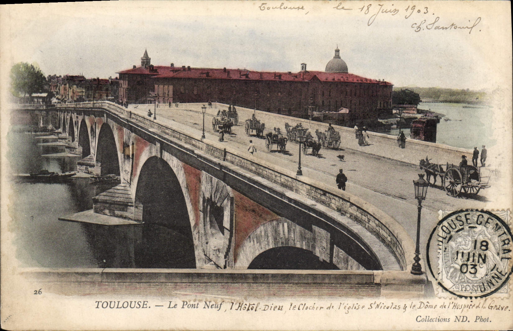 Toulouse — Il Ponte Nuovo, l'Hotel Dieu, il campanile della chiesa di San Nicola & il Dome dell'Ospedale di Grave — Fot. Collezioni ND