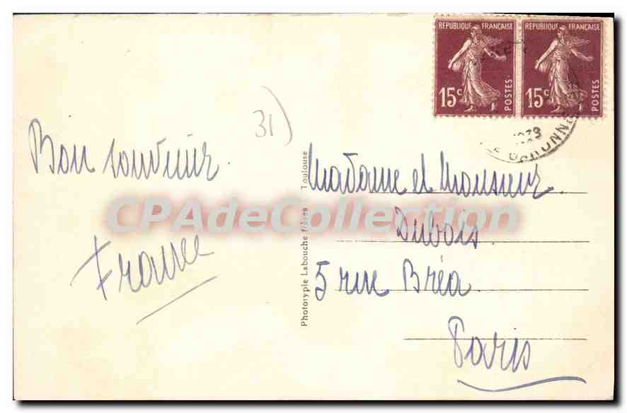 Boulogne-sur-Gesse — La place et l'église — Phototypie Labouche, Toulouse, n°1780 — Verso