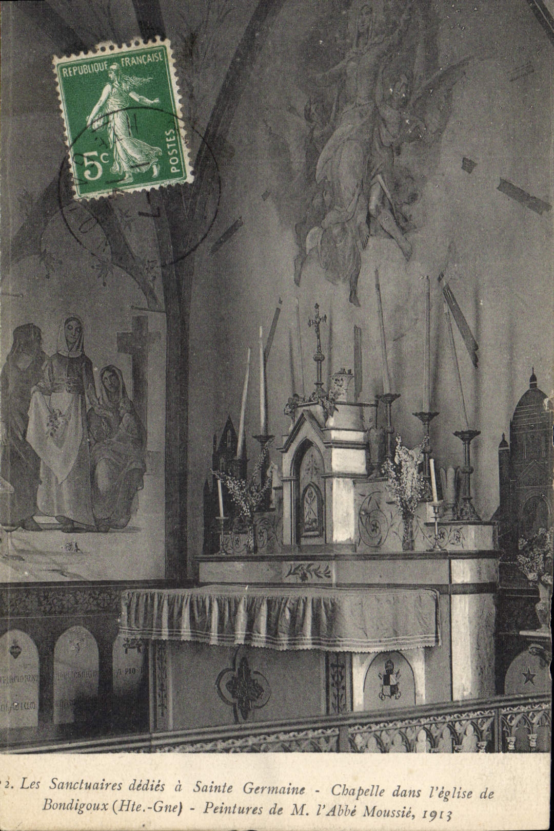 Sanctuaires dédiés à Sainte Germaine - Chapelle dans l'église de Bondigoux (Hte-Gne) - Peintures de M. l'Abbé Moussié, 1913