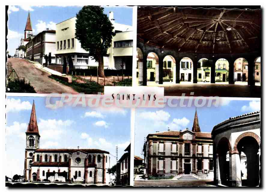 Saint-Lys — Vue de l'église, de l'hôtel de ville, de la halle et de la place — Photo-Éditions de Narte