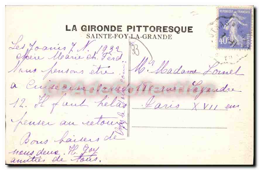 Ste-Foy-la-Grande (Gironde) — Ansicht der Ufer der Dordogne, aufgenommen vom Château Baby — Rückseite