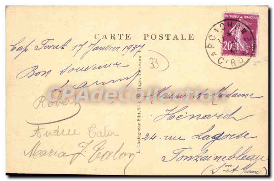Bassin d'Arcachon - Cap Ferret — Retour de l'Océan — Au fond le Phare — Éditeur Élécé, n° 502 — Rückseite