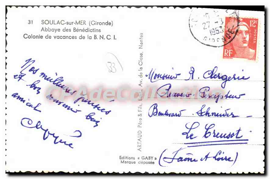 Abbaye des Bénédictins — Souillac-sur-Mér (Gironde) — Éditions Gaby — Rückseite