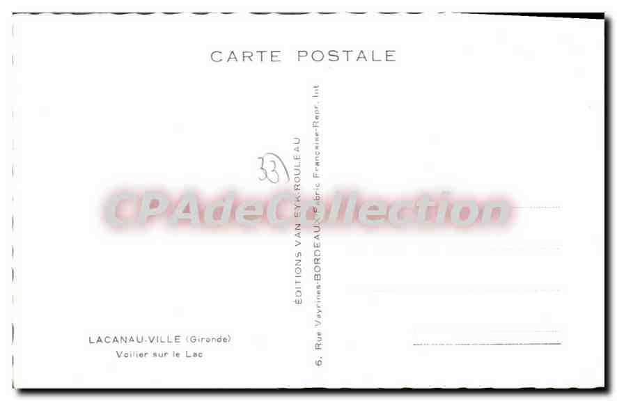 Voilier sur le Lac — Lacanau-Ville (Gironde) — Éditions Van Eyk-Rouleau, Bordeaux — Verso