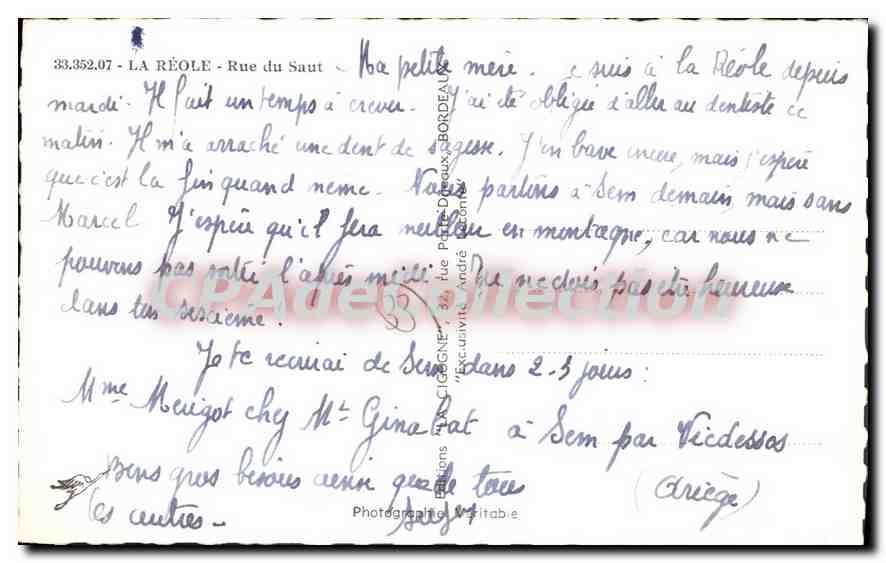 La Cigogne — Rue du Saut, La Réole — Éditions La Cigogne — Rückseite