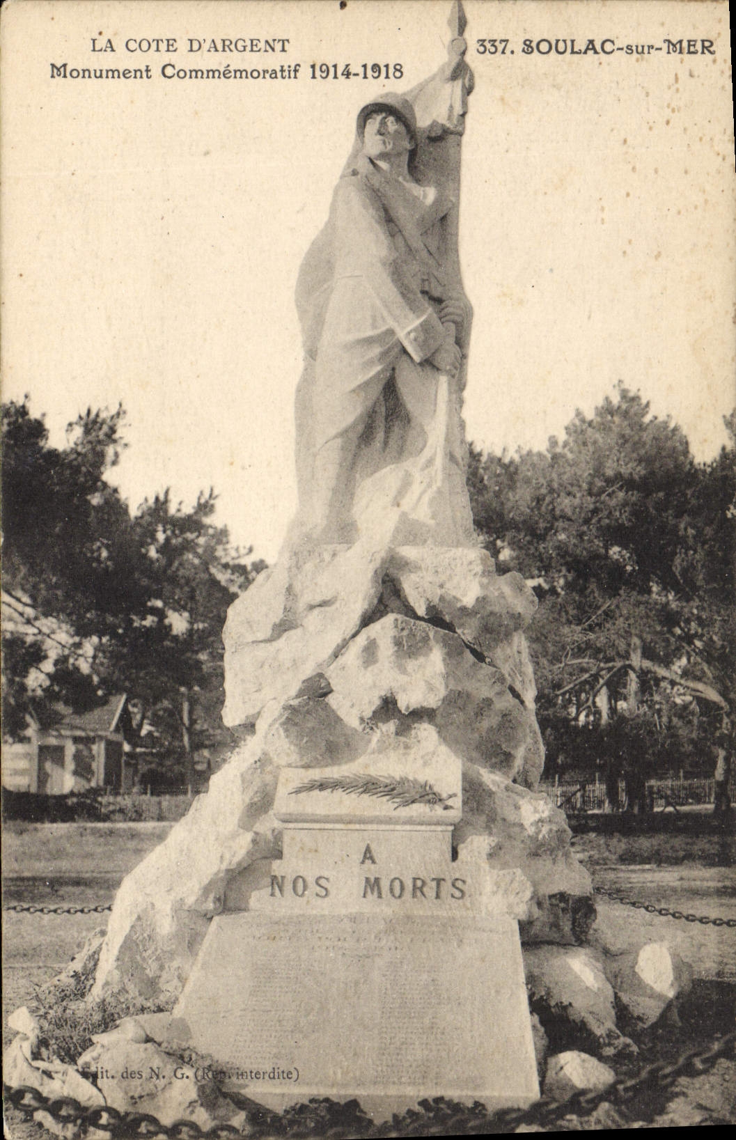 La Côte d'Argent — Monumento conmemorativo 1914-1918 — Soulac-sur-Mer, editor N.G.