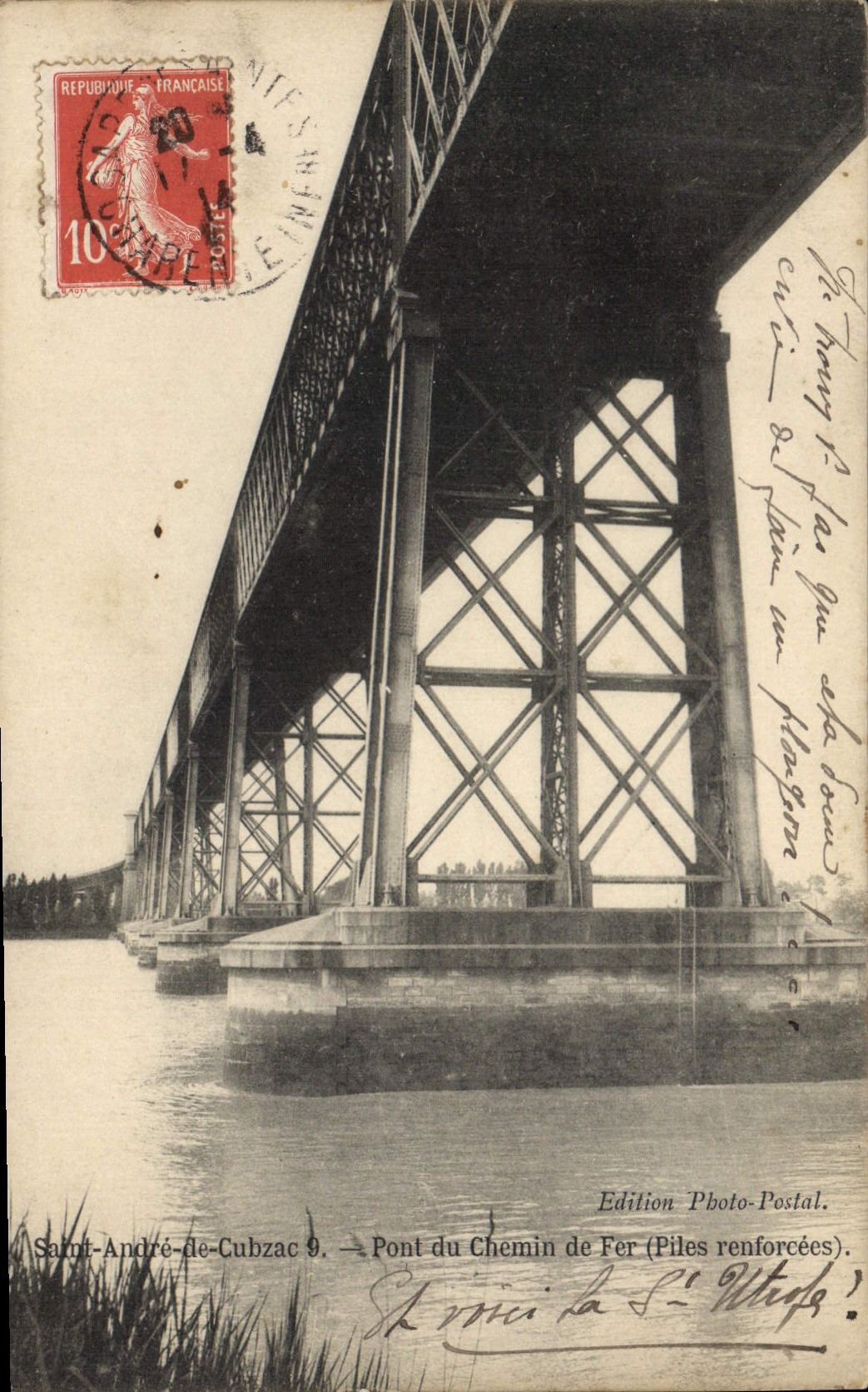 Saint-André-de-Cubzac 9. — Pont du Chemin de Fer (Piles renforcées) — Édition Photo-Postal