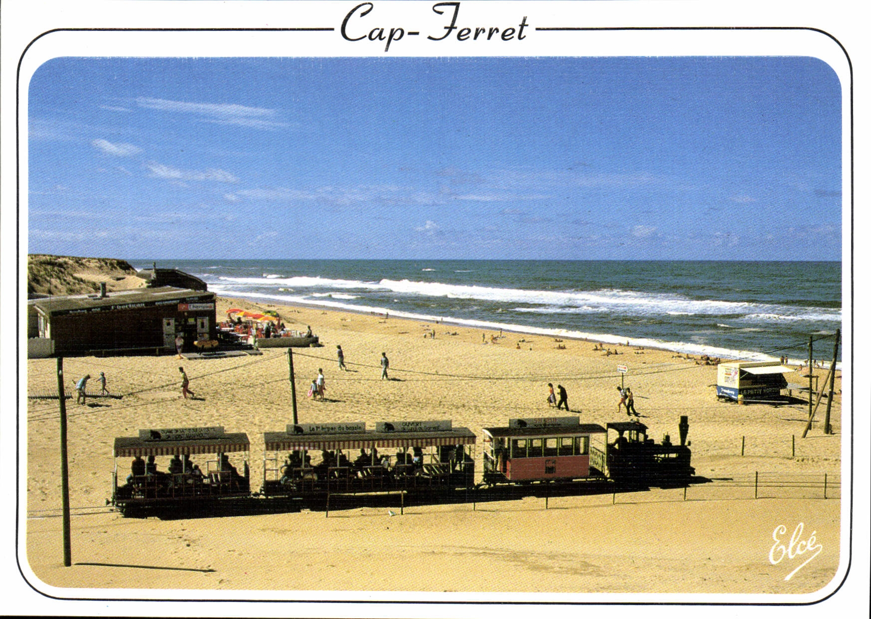 Cap-Ferret — Aankomst van het kleine treintje op de strand — Uitgever Elcé, n° 7587