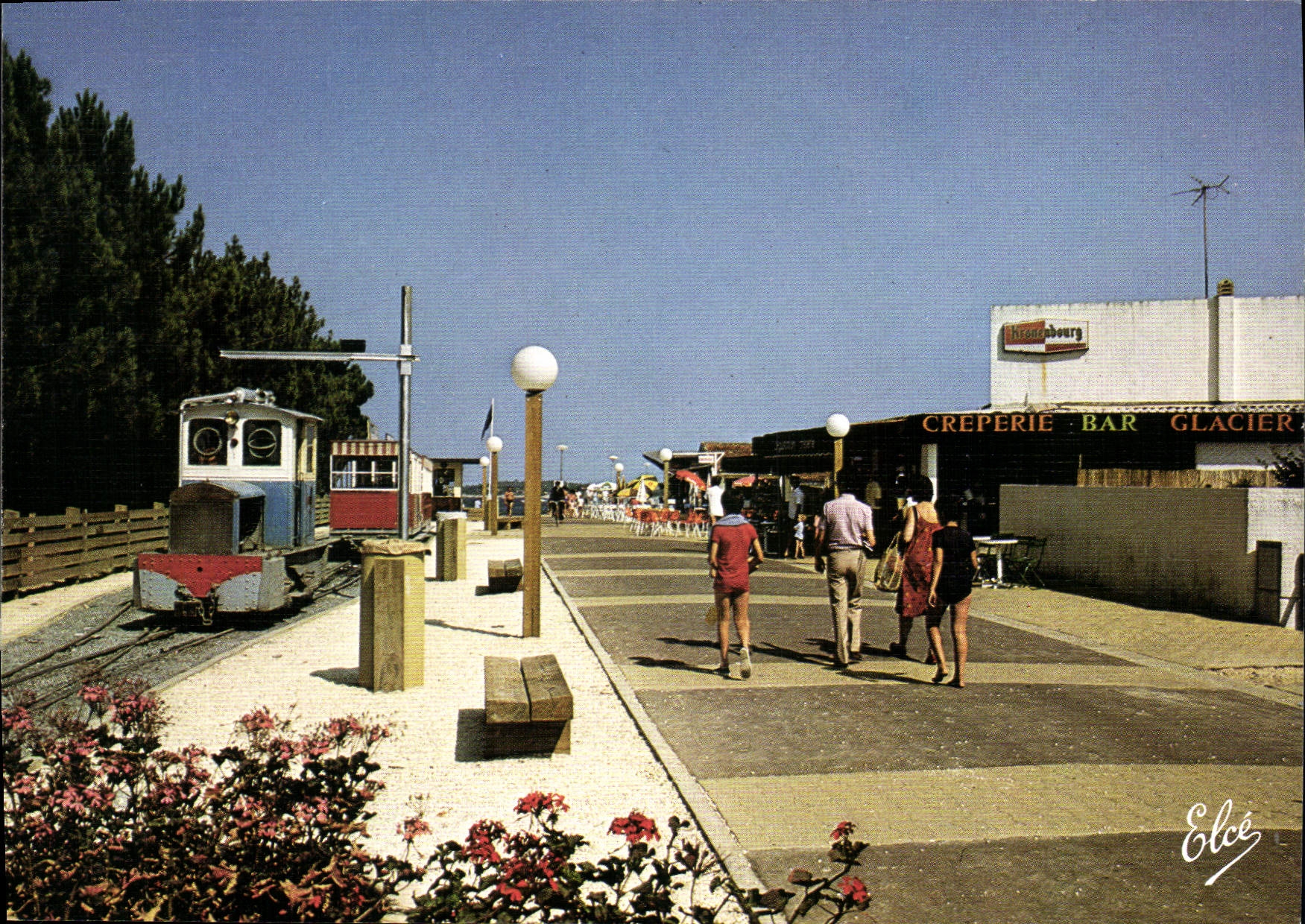 Bassin d'Arcachon — Départ du petit train vers l'océan — Éditeur Elcé, n° 7426