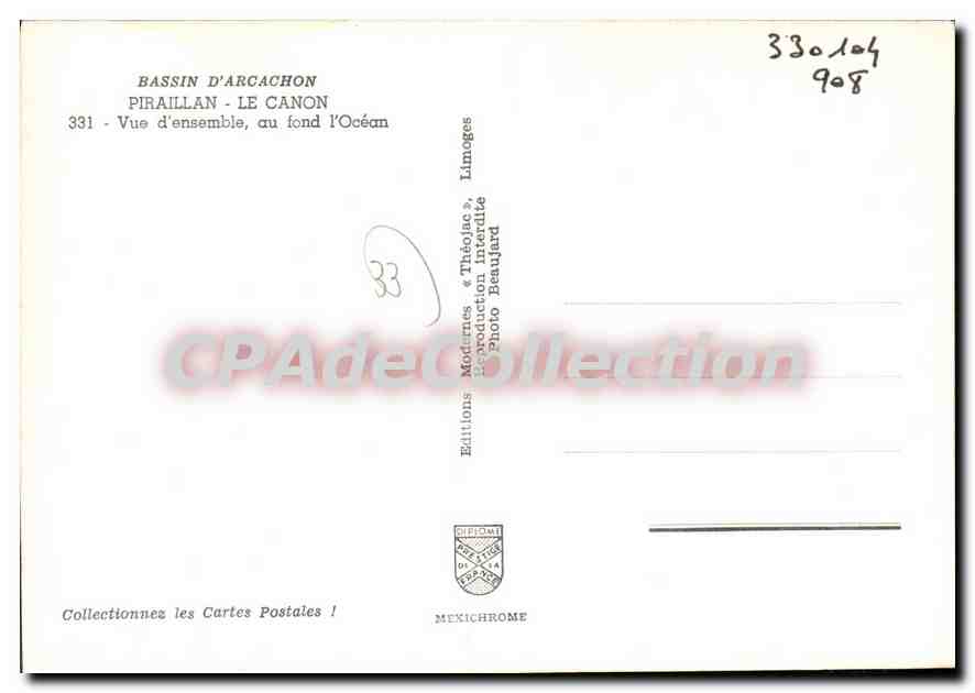 Bassin d'Arcachon — Piraillan - Le Canon — Éditions Théolac Beaulard — Rückseite