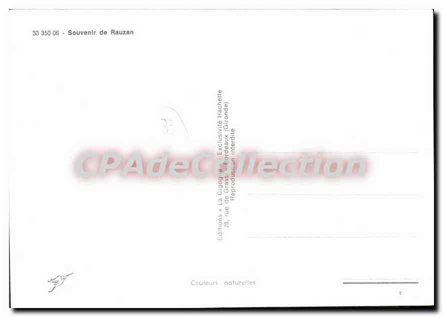 Rauzan — vue de château, porte, église et village — Éditions La Cigogne — Verso