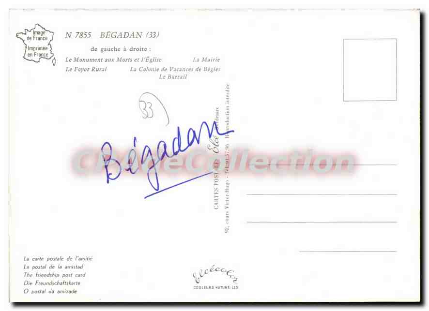 Bégadan — Souvenir de BÉGADAN — Cartes Postales Vinothèque — Verso