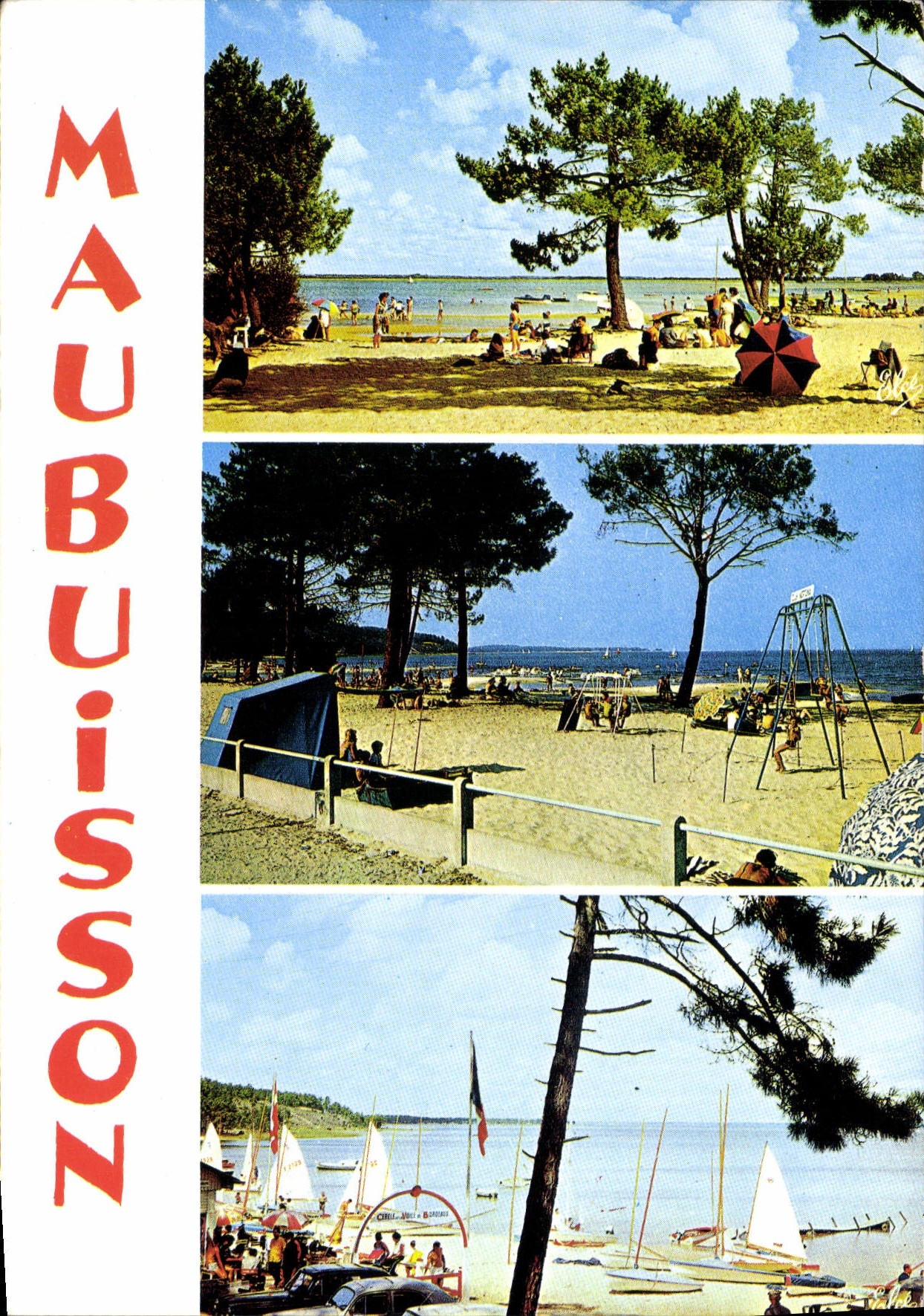 Maubuisson — Plage et voiliers au bord du lac — Éditeur Chataigneau