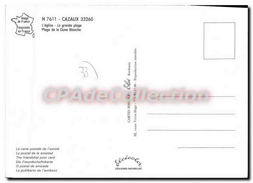 Cazaux - L'église et la plage de la Dune Blanche — Éditeur Élécé, n° 7611 — Verso