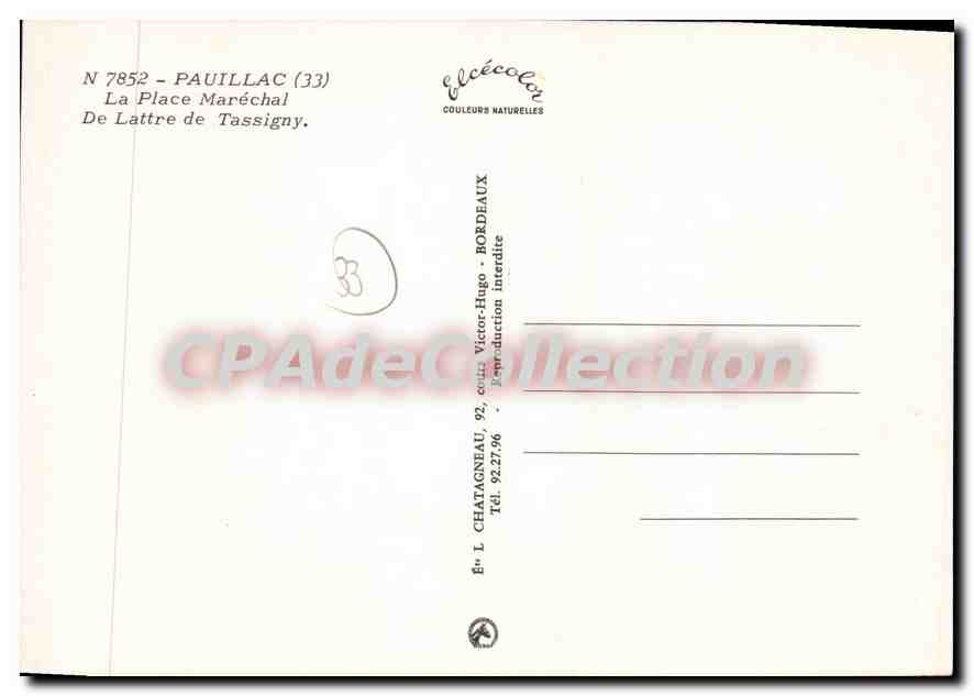 CPSM Pauillac La Place Marechal De Lattre de Tassigny — Back