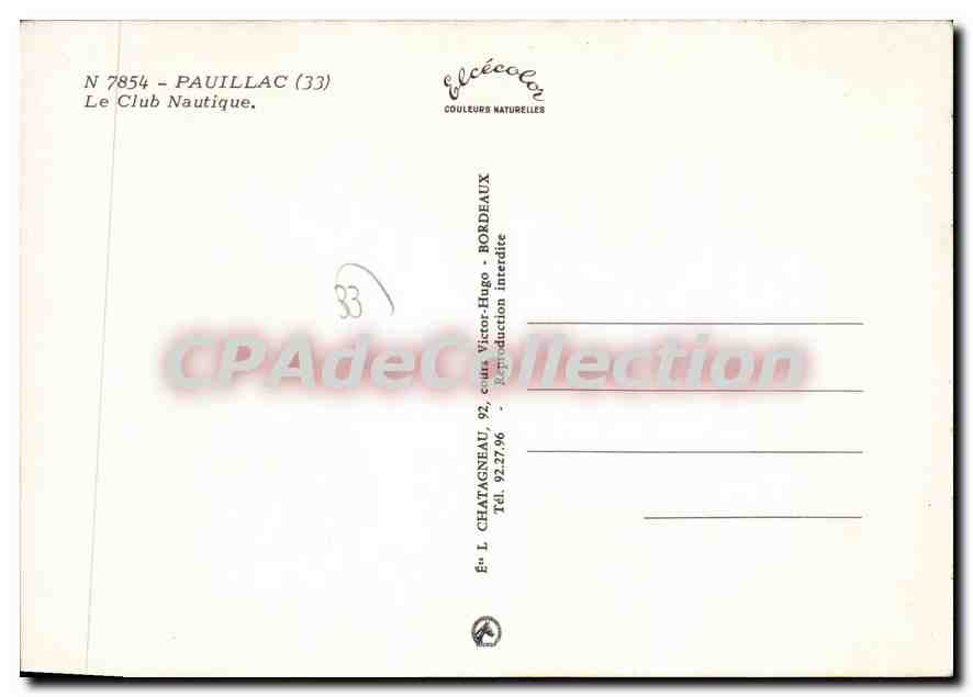 CPSM Pauillac Le Club Nautique — Back