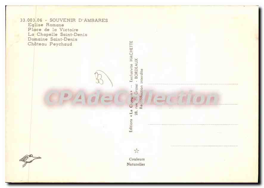 Ambareès — Erinnerung an Ambareès — Editions « La Cigogne » — Rückseite