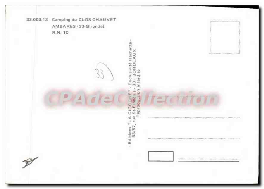Camping du Clos Chauvet — Ambares (33-Gironde) — Éditions 'LA CIGOGNE' — Reverso