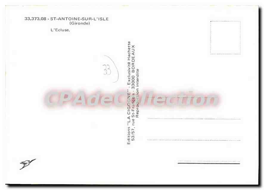 L'Ecluse — Saint-Antoine-sur-l'Isle — Éditions 'LA CIGGONE' — Verso