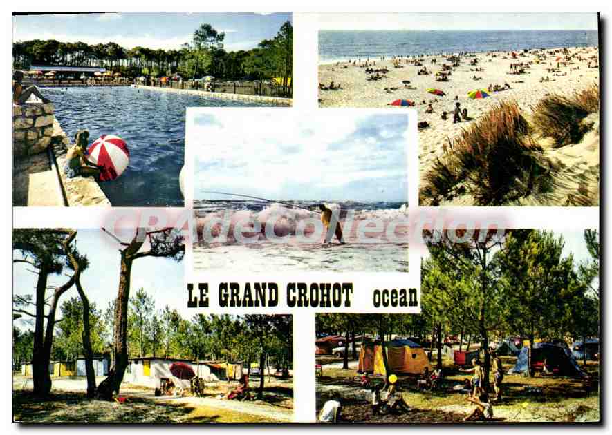 Halbmoderne Ansichtskarte Grand Crohot Ocean Camping International Lege Die Schwimmbad unter den Kiefern Der Strand Angeln am Lan