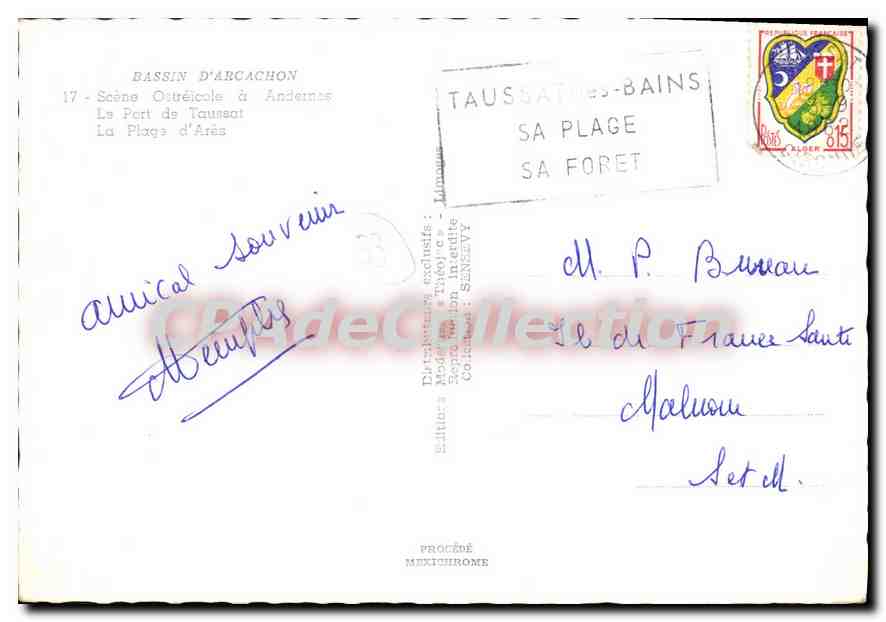 Taussat-Arènes — Muschelszene in Andéennes — Verlag SENEVY n°17 — Rückseite