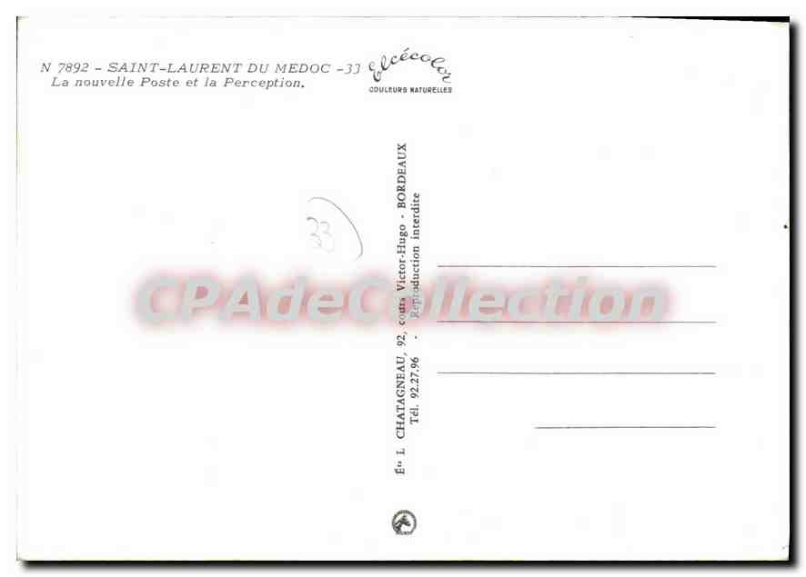 Saint-Laurent-du-Médoc — Tresor Public — Éditeur Élécoleur, n° 7892 — Back