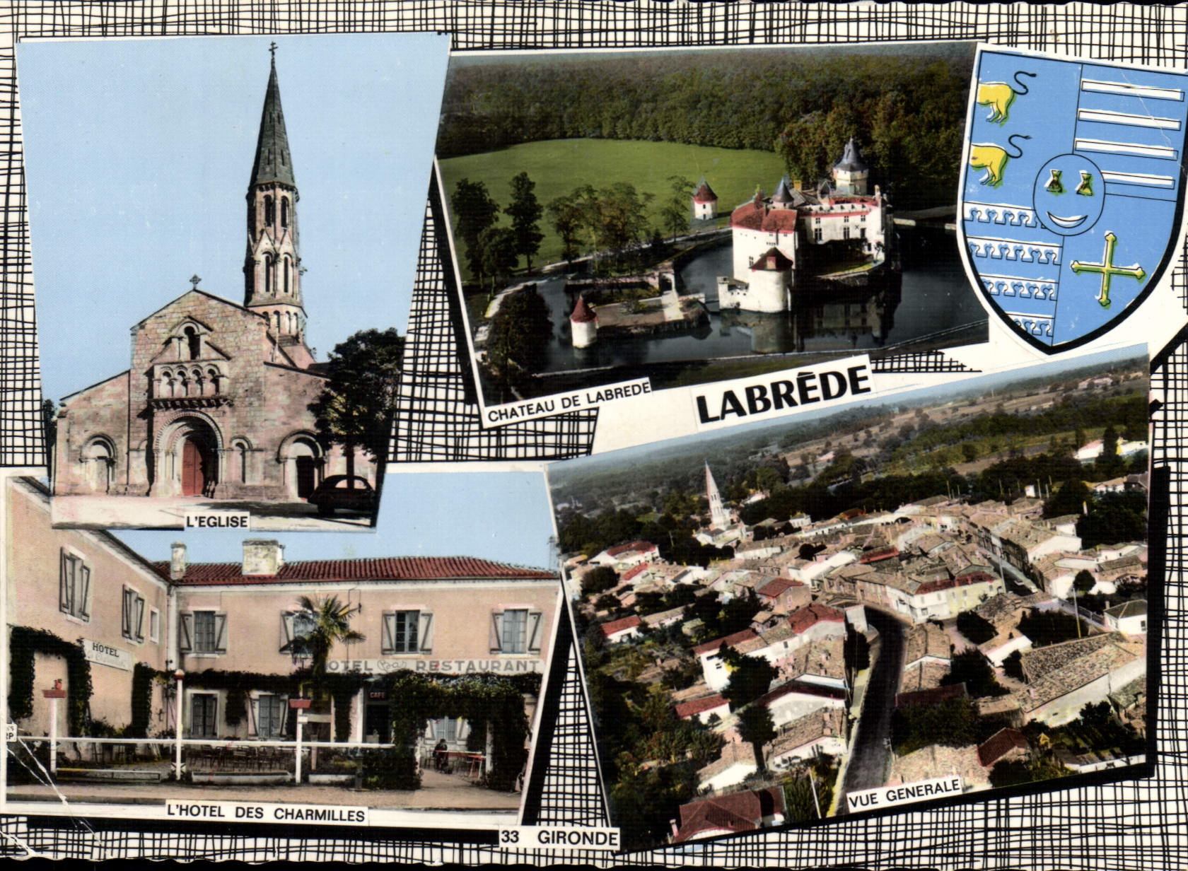 Labrède — vue générale, château, église, hôtel — Combier, 33 Gironde - Recto