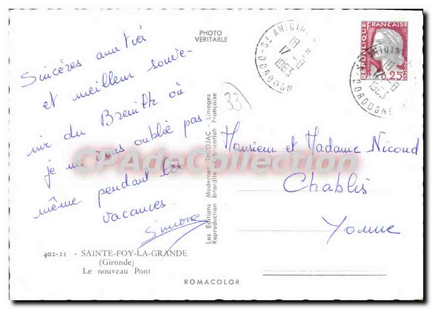 Der neue Brücke — Sainte-Foy-la-Grande — Editions Theojac — Rückseite