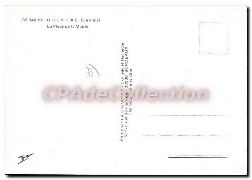 Queyrac (Gironde) — La Place de la Mairie — Éditions 'LA CIGOGNE' — Reverso