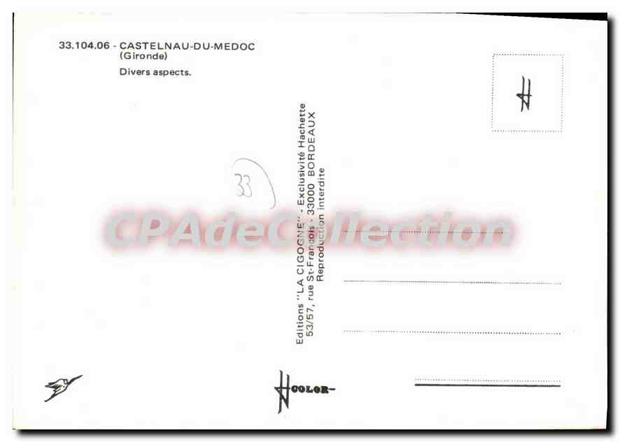 Castelnau-du-Médoc — Divers aspects — Editions 'LA CIGOGNE', Bordeaux — Verso