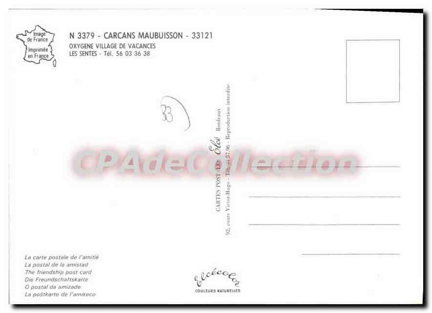 CPSM Carcans Maubuisson Oxygene Village De Vacanes Les Sentes — Rückseite