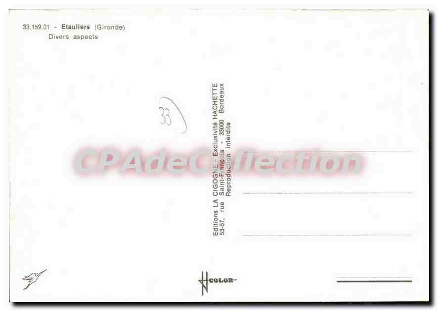 Étauliers — Souvenir d'Étauliers — Éditions LA CIGOGNE, Bordeaux — Verso