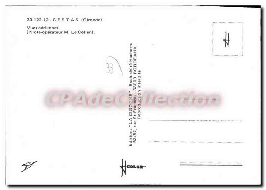 Cestas — vue aérienne — Éditions La Cigogne — Verso